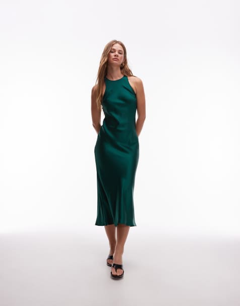 Vestido midi verde oscuro de corte al bies de satén de & Other Stories - view 1