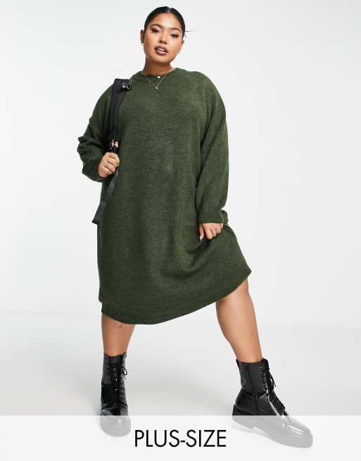 Vestido midi verde oscuro estilo jersey de Pieces Curve