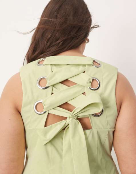 Vestido midi verde pistacho escotado y estructurado con detalle de ojales de ARRANGE Curve - view 1