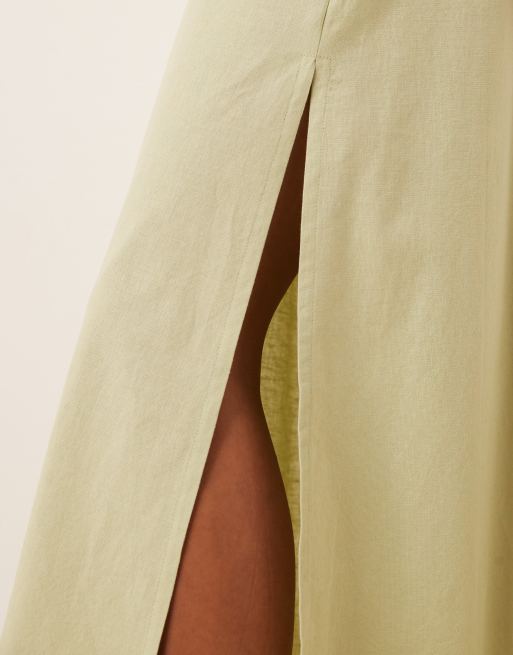 Vestido midi verde salvia con cuello ancho de algodón y lino de ASOS DESIGN Petite, 3 de 4