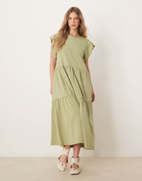 Vestido midi verde salvia con mangas fluidas y bajo escalonado de VILA - view 1