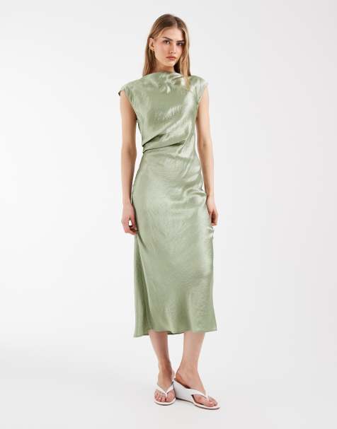 Vestido midi verde salvia de corte al bies con detalle drapeado de satén de & Other Stories - view 1