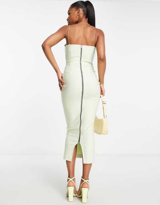 Vestido midi verde salvia de tirantes con cremallera en la espalda de Vesper, 2 de 4