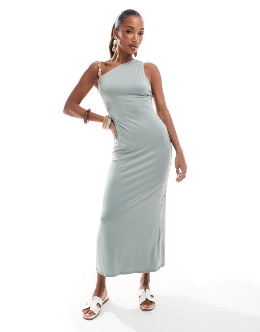 Vestido midi verde salvia de tirantes con cuentas de modal de ASOS DESIGN