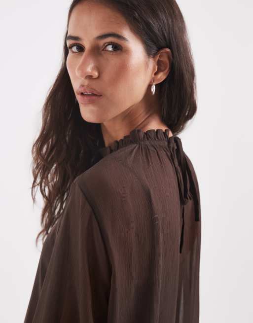 Vestido mini de cintura caída en marrón, 4 de 4