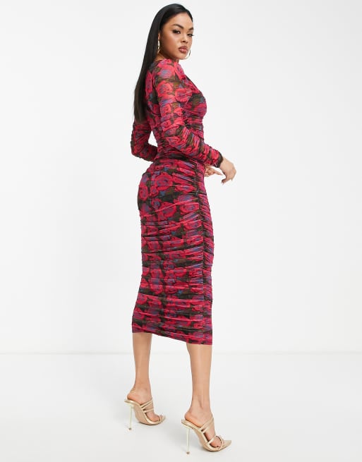 Vestido multicolor ajustado fruncido con diseño estampado de Little Mistress, 4 de 4