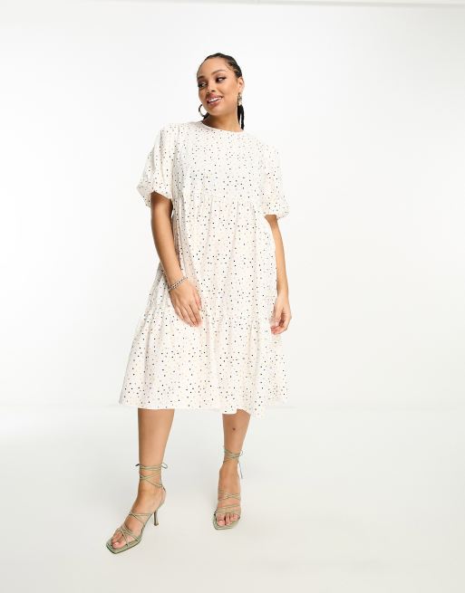 Vestido multicolor escalonado de manga corta y corte amplio con estampado de lunares y lazada en la espalda de Glamorous Curve