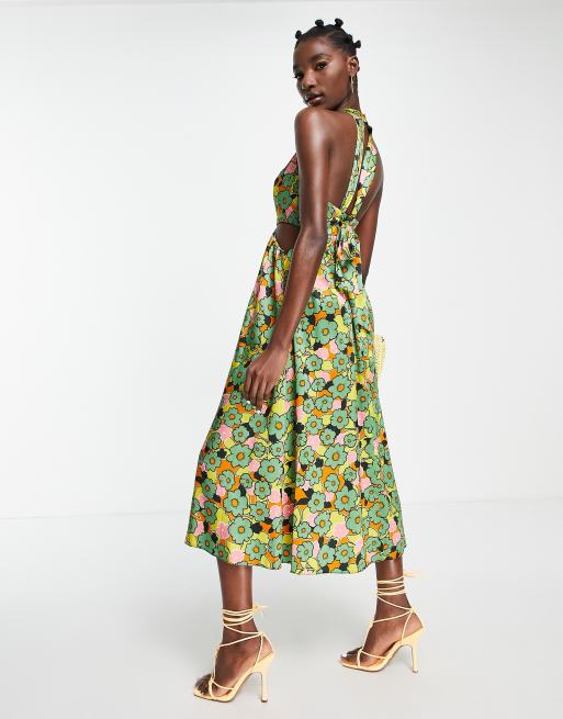 Vestido multicolor estilo pichi con aberturas y estampado floral gráfico de Topshop, 4 de 4