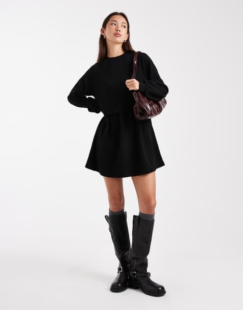 Vestido negro amplio con acabado cepillado muy suave de Miss Selfridge - view 1