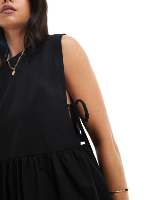 Vestido negro amplio con lazadas laterales de popelina de ASOS DESIGN, 3 de 4