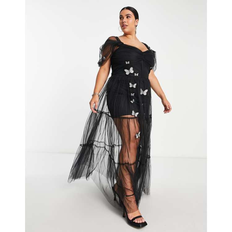Vestido transparente negro con flores 2025