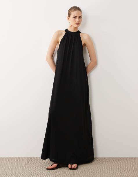 Vestido negro de corte trapecio con detalle de lazada de malla de ASOS DESIGN - view 1