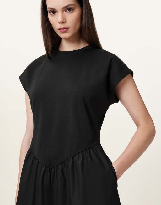 Vestido negro de estilo camiseta con bajo caído Frankie de AllSaints, 3 de 4