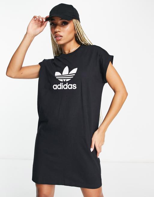 entonces Arriesgado Emoción Vestido negro de estilo camiseta con logo adicolor de adidas Originals |  ASOS