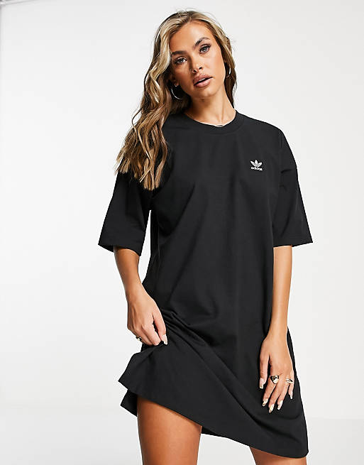 Banco de iglesia soltar Crudo Vestido negro de estilo camiseta con logo adicolor de adidas Originals |  ASOS