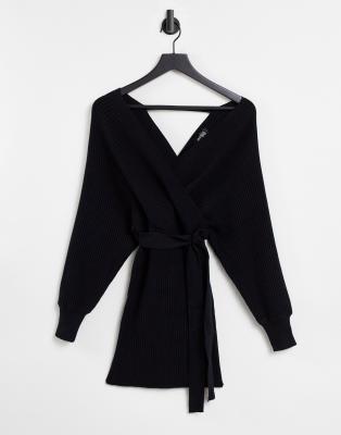 Vestido negro de estilo jersey con diseño cruzado en punto de Parallel Lines
