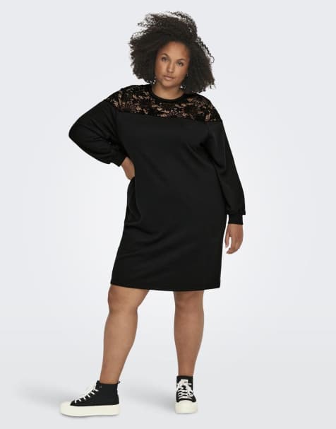 Vestido negro de estilo sudadera con escote corazón de ONLY Curve - view 1