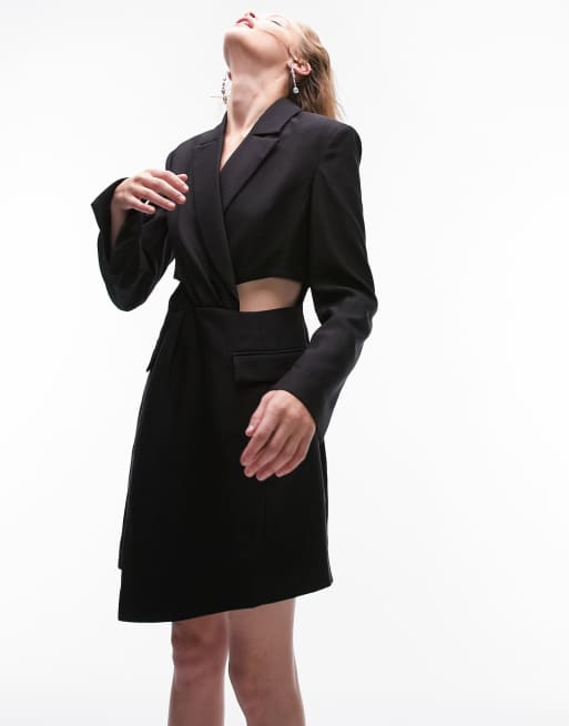 Vestido negro estilo americana de sastre con abertura y detalle retorcido de Topshop 