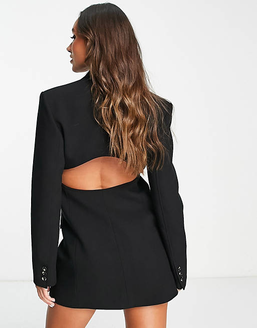 Vestido negro estilo americana de sastre con espalda al aire de Mango | ASOS