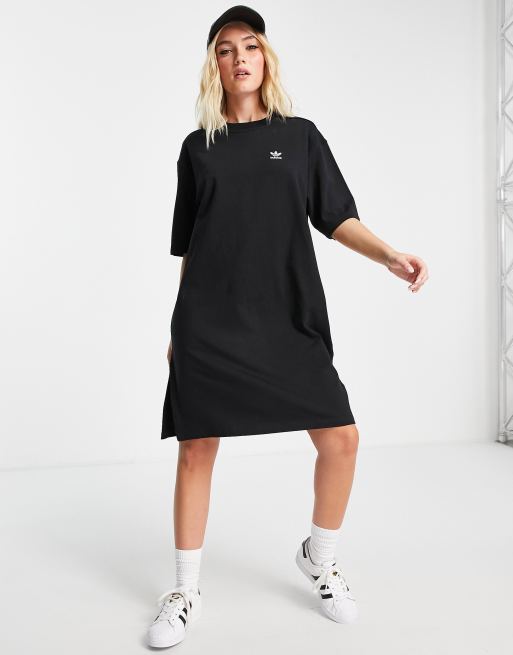 Vestido negro estilo camiseta con estampado en la espalda adicolour de adidas Originals ASOS