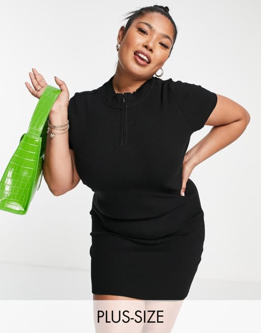 Vestido negro estilo camiseta con media cremallera de Cotton:On Curve