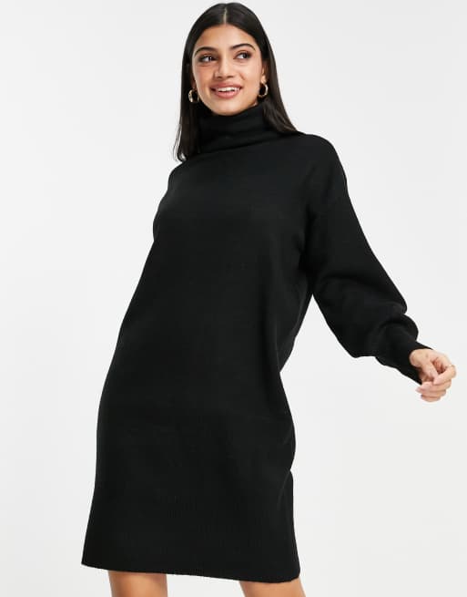 Vestido negro estilo jersey con cuello alto de Pieces