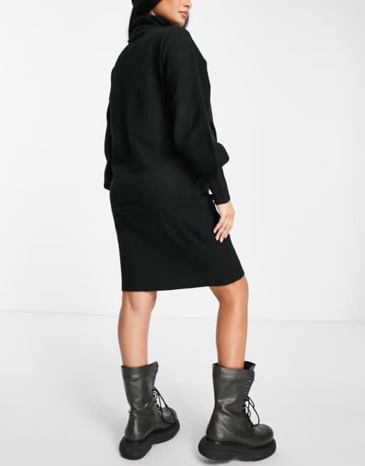 Vestido negro estilo jersey con cuello alto y mangas voluminosas de Pieces Maternity, 2 de 4