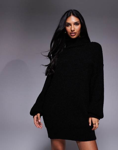 Vestido negro estilo jersey holgado con cuello vuelto de canalé exclusivo de Kaiia - view 1