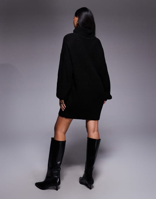 Vestido negro estilo jersey holgado con cuello vuelto de canalé exclusivo de Kaiia, 4 de 4