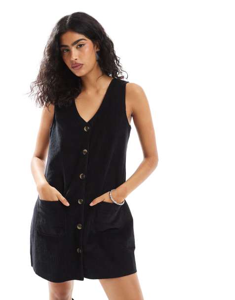 Vestido negro estilo pichi con cuello de pico de pana Claudette de Nobody's Child - view 1