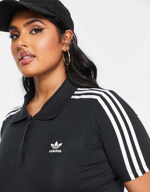 Normal cangrejo barrer Vestido negro estilo polo con diseño de tres rayas de adidas Originals Plus  | ASOS