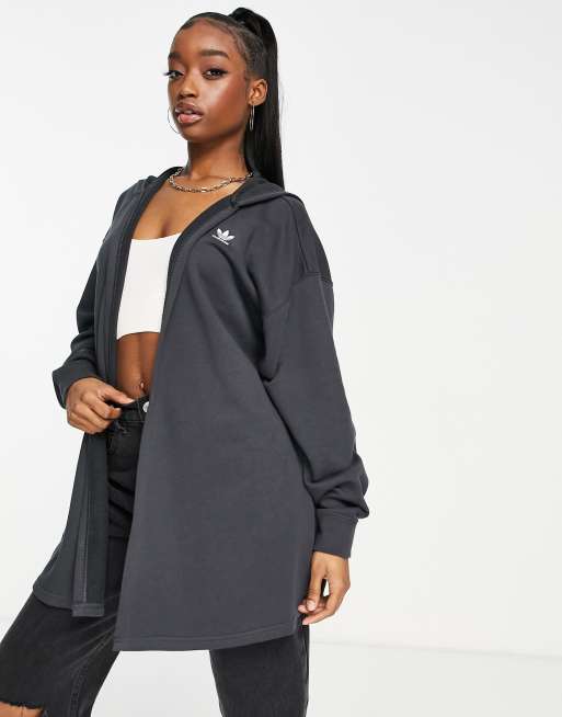 Vestido negro estilo sudadera con capucha y diseño cruzado 80's