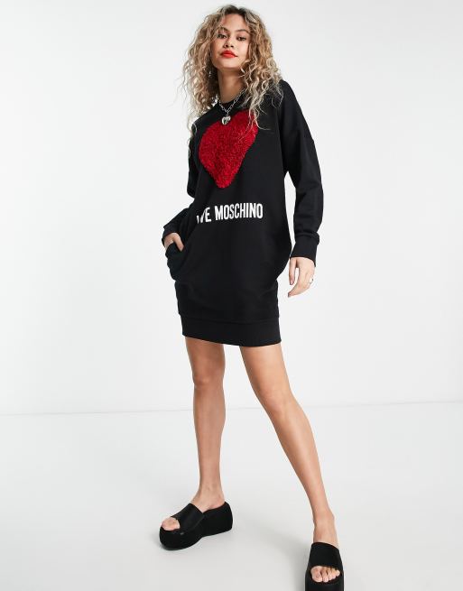 Vestido negro estilo sudadera con logo de corazón rojo Core de Love Moschino, 3 de 4
