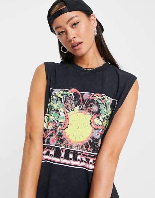 Vestido negro extragrande estilo camiseta sin mangas con lavado ácido y estampado de garras de COLLUSION, 4 de 4