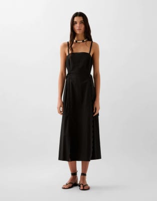 Vestido negro festoneado de lino de Scalpers - view 1