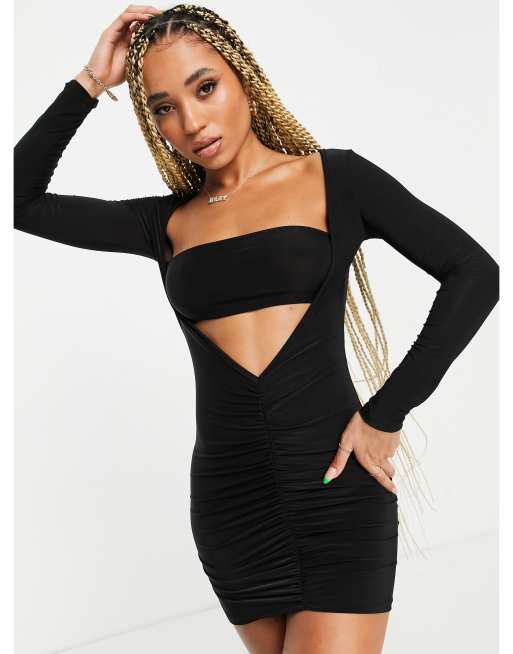 Vestido negro fruncido en la parte delantera de ASYOU ASOS