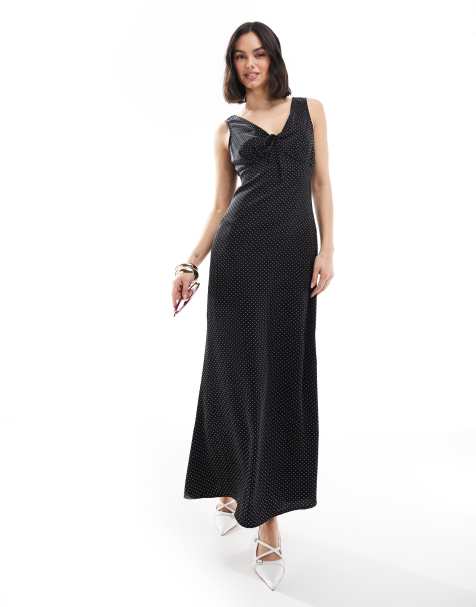 Vestido negro sin mangas con estampado de lunares de satén de Brave Soul - view 1