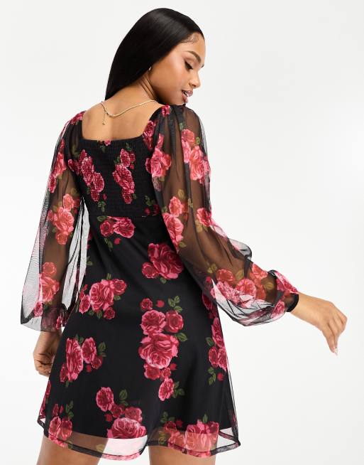 Vestido negro con estampado de online flores