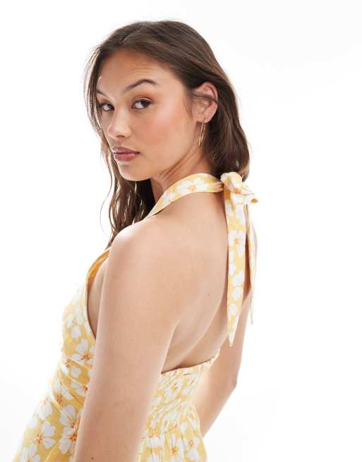 Vestido playero corto amarillo con cuello halter Sunny Sometimes de Billabong, 2 de 4