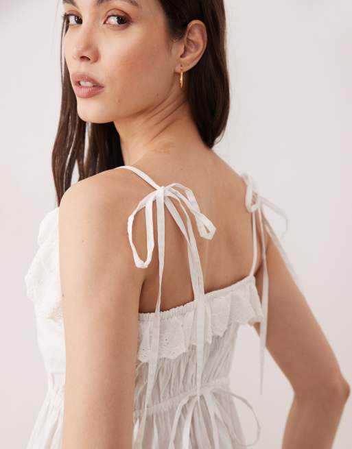 Vestido playero corto blanco semitransparente con ribete bordado de Aray, 4 de 4
