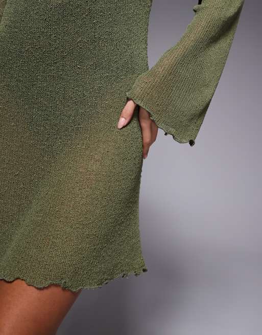 Vestido playero corto caqui con espalda escotada de punto de bouclé de ASOS DESIGN, 2 de 4