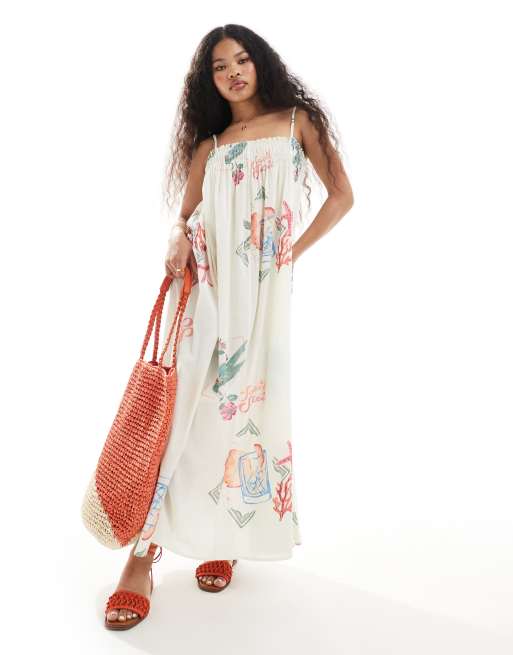Vestido playero de corte trapecio con estampado de postales de ASOS DESIGN Petite, 2 de 4