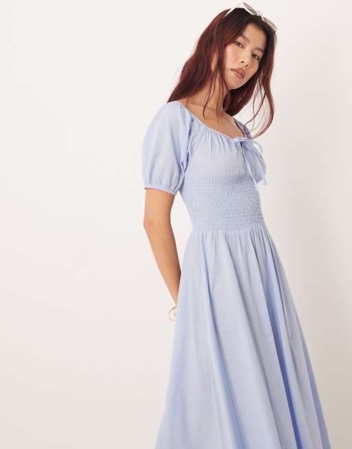 Vestido playero largo azul con mangas abullonadas y lazada delantera de Esmee, 2 de 4
