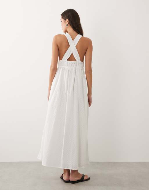 Vestido playero largo blanco transparente con detalle de plumeti de Esmee, 2 de 4