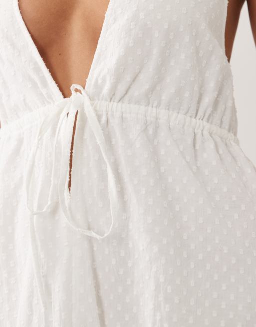 Vestido playero largo blanco transparente con detalle de plumeti de Esmee, 4 de 4
