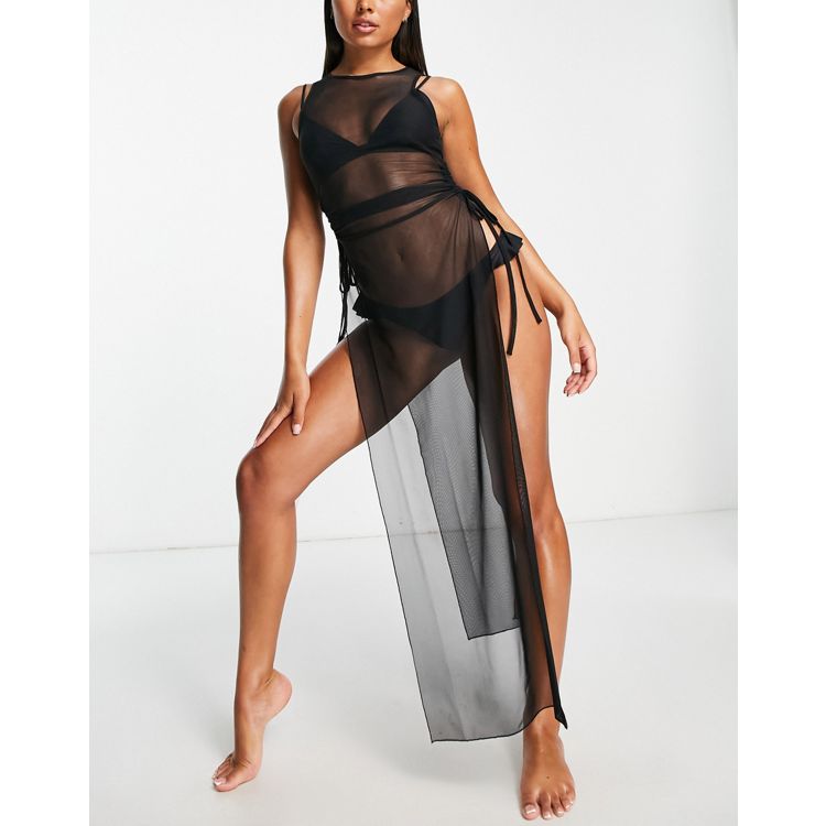 SXY Vestido transparente de muslo con abertura de malla sin ropa