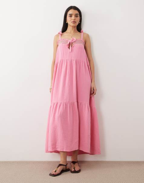 Vestido playero largo rosa con detalle fruncido de Iisla & Bird - view 1