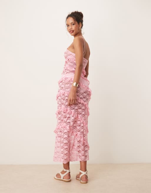 Vestido playero largo rosa de encaje de Wild Lovers, 4 de 4