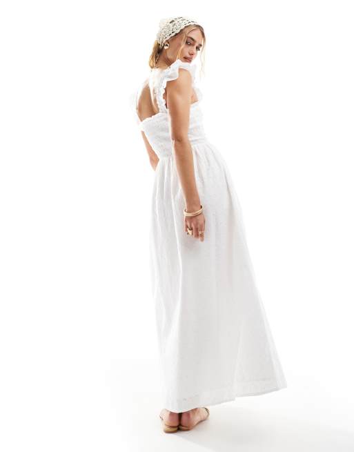Vestido playero midi color crema fruncido con mangas abullonadas de Accessorize, 4 de 4