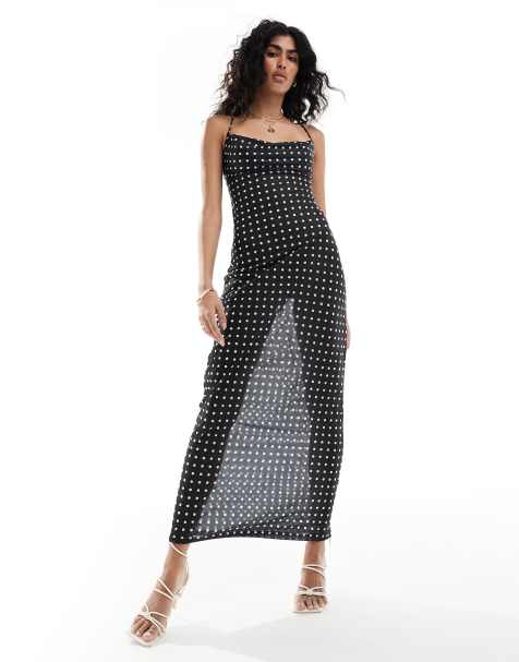 Vestido playero negro transparente con estampado de lunares de malla Milan de 4th & Reckless - view 1